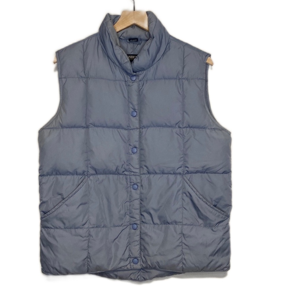 Land's End Down Filled Light Blue Nylon Puffer Vest Snap Closure Women's Medium